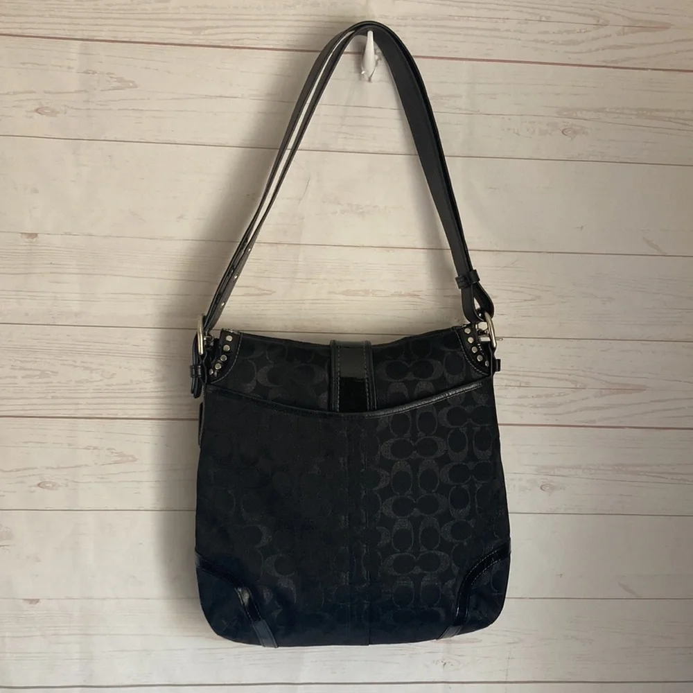 Coach F12852 Black Metallic Canvas  & Leather Jacquard Studded messenger bag - Picture 5 of 13
